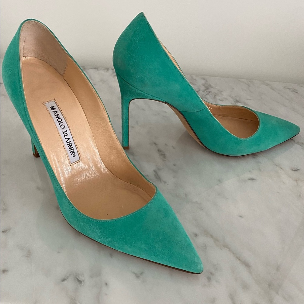 Manolo Blahnik BB heel in mint green. Worn once. Size 38